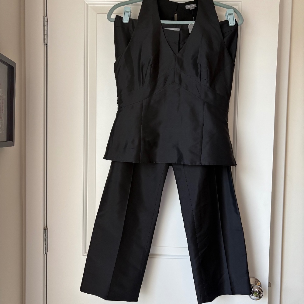Ann Taylor Womens Sleeveless Top Blouse & Straight Leg Pants Set Black Size 8/8P